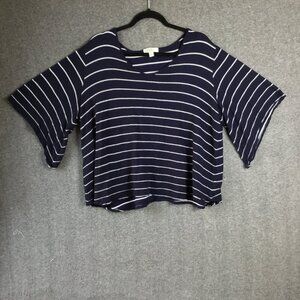 Studio Woman JPR  Flared Sleeve Blue/White Striped Blouse Shirt Sz 1x